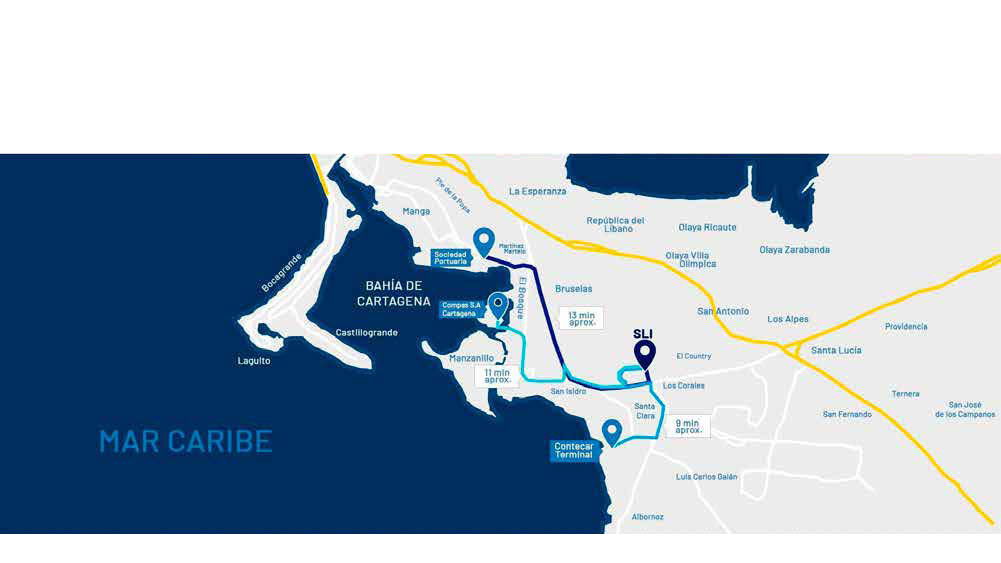 Mapa de rutas de Santa Clara a los puertos de Cartagena